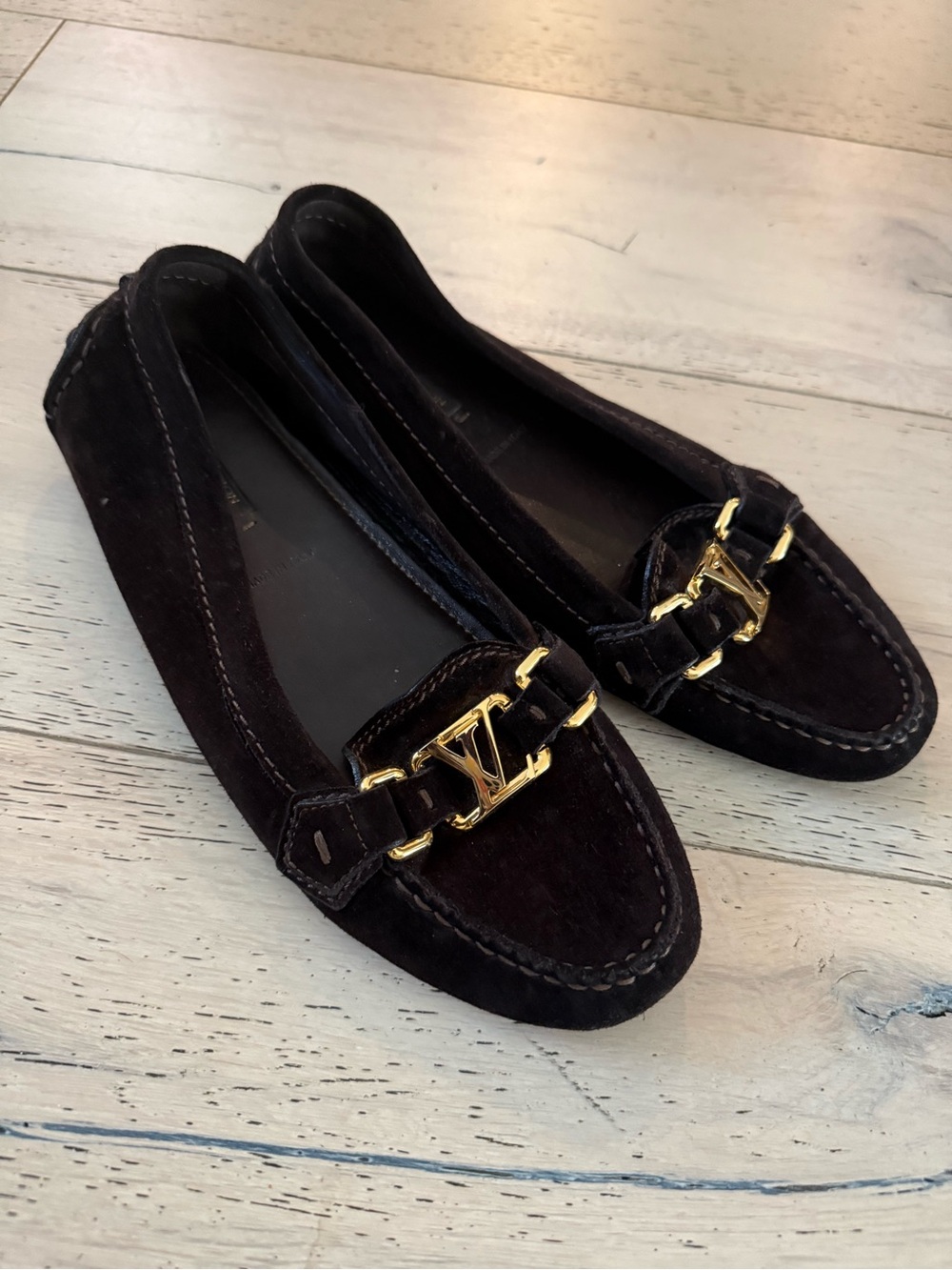 Louis Vuitton Dark Brown Suede Loafers - Women's